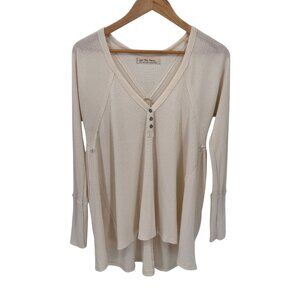 Free People‎ Citrine Henley Thermal Top Womens Small Ecru Ivory Cotton Blend